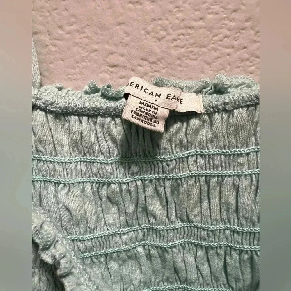 American eagle smocked crop top tank mint green medium lightweight juniors girl - Picture 3 of 7